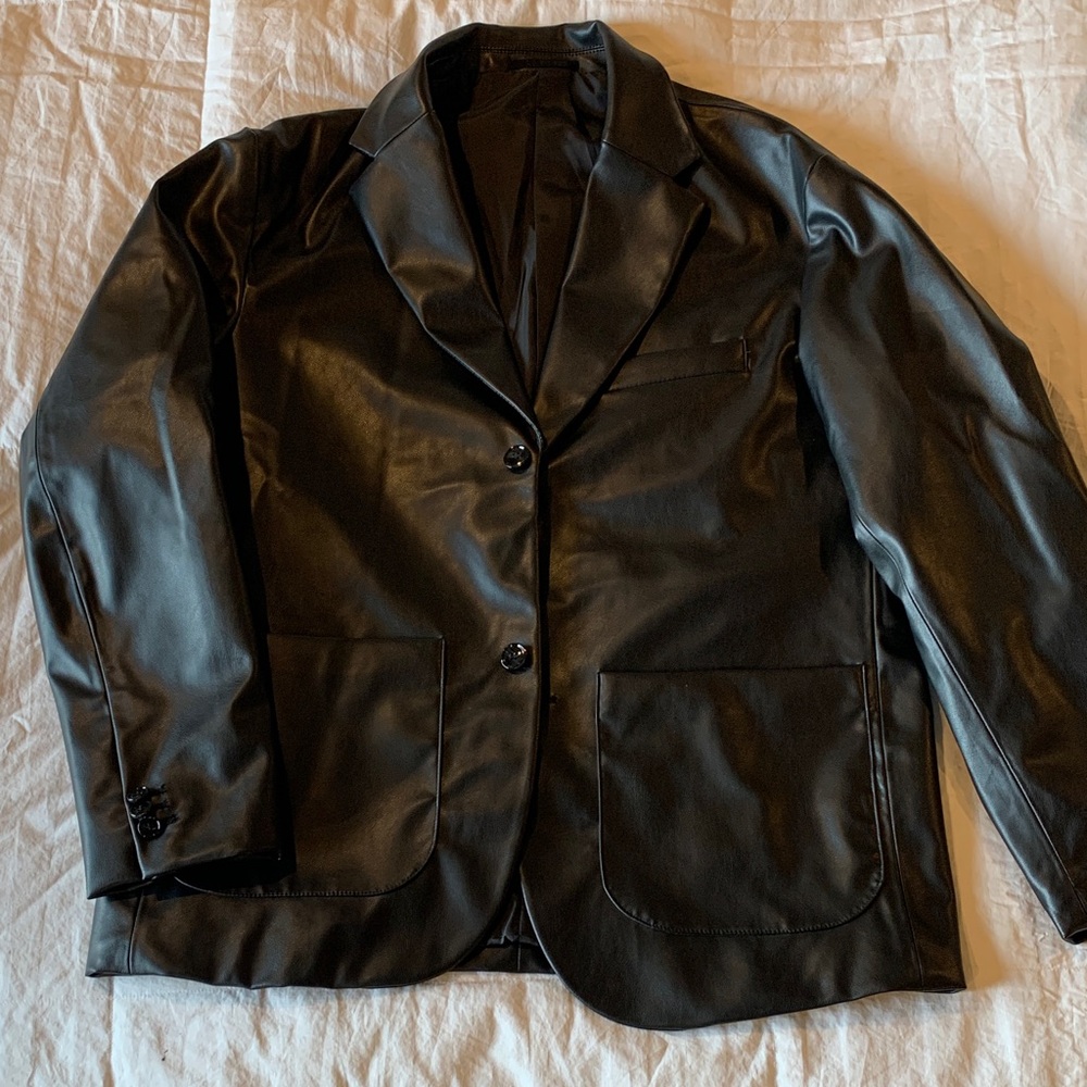 H&M Black Relaxed Fit Faux Leather Jacket